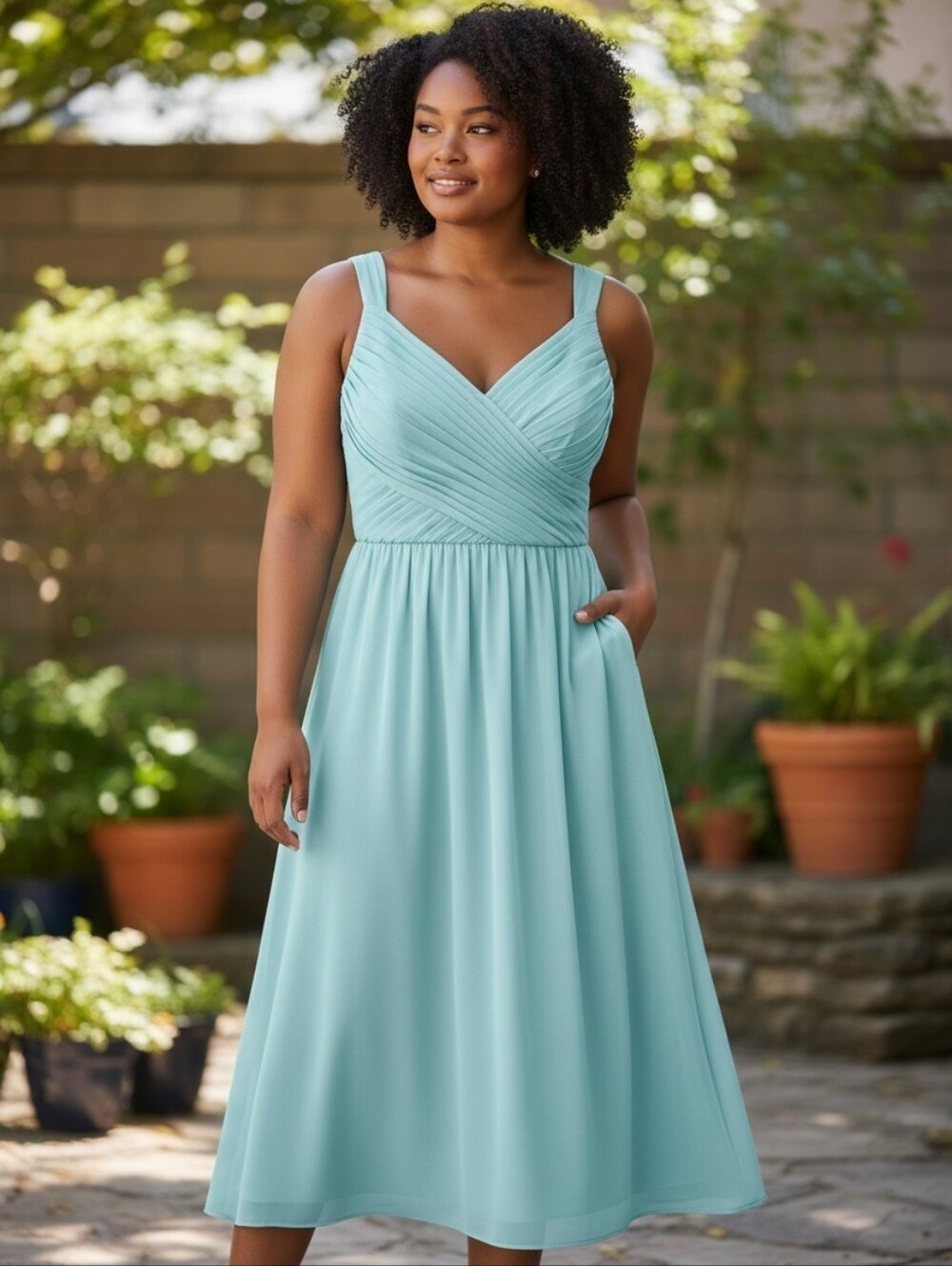 David's Bridal Aqua Pleated Wrap-Front Maxi Dress NWT 14